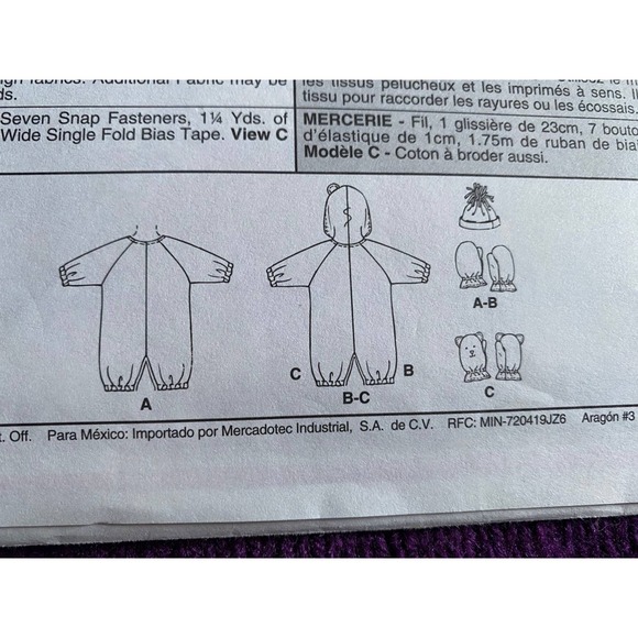 McCalls sewing pattern 9084 baby jumpsuit hat mittens size s-XL - Picture 6 of 6